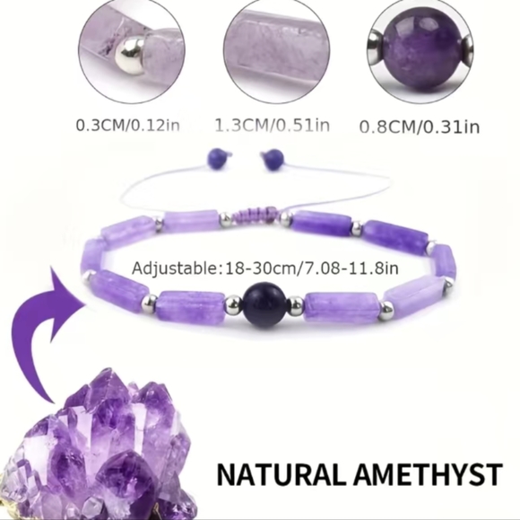 Amethyst UNISEX Natural Stone Bracelet For Healing Improves Sleep NWT - Picture 4 of 5